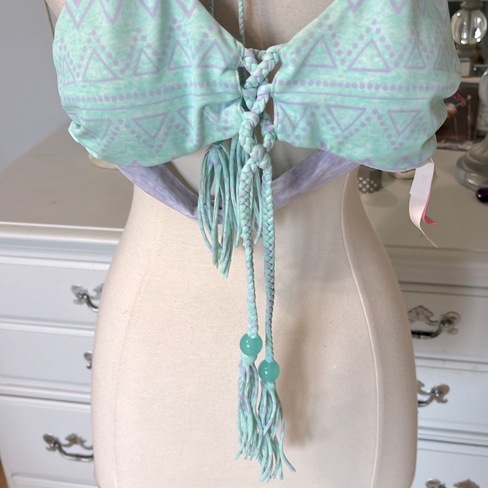 Victorias Secret Bikini Top Reversible Boho Lavender Aquamarine Tassels XS Women - Picture 9 of 15